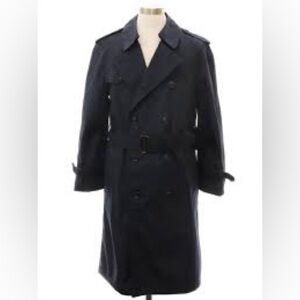 Vintage 80s Stanley Blacker Mens Black Double Breasted Trench Coat Size 44R